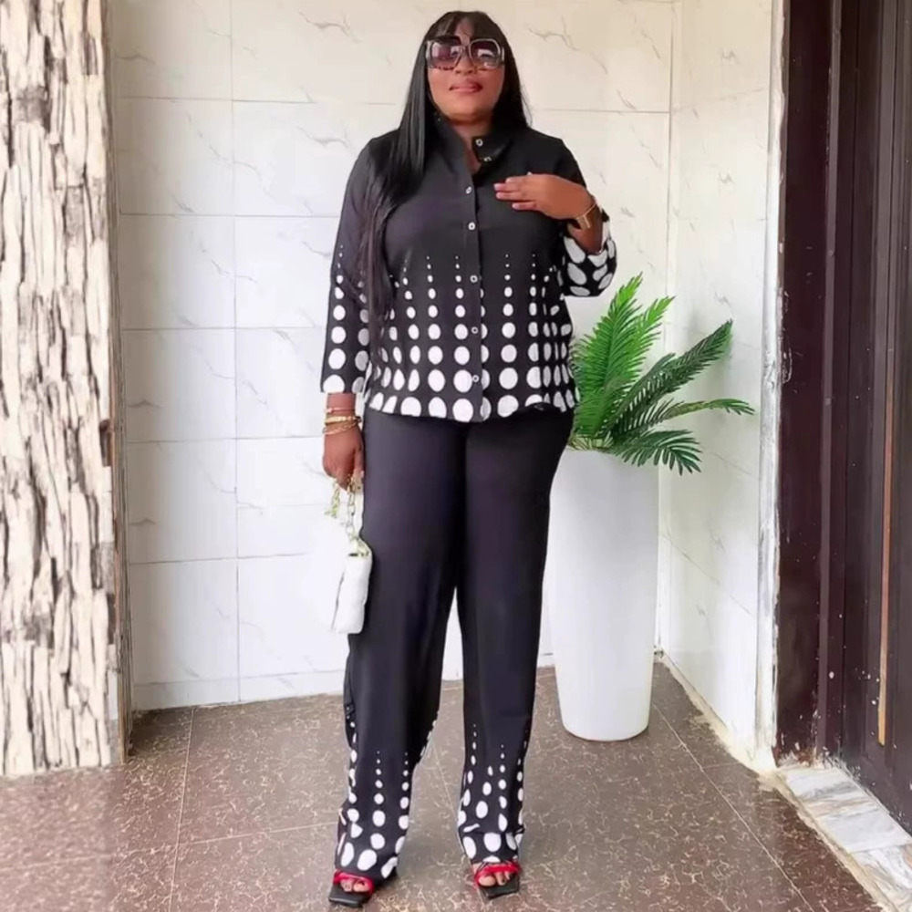 ZARA Fashion Plus Size Loose Fit Print Shirt and Casual Pants 2 Piece Set